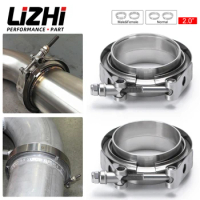 LIZHI - 2" 50mm SUS 304 Steel Stainless Exhaust V Band Clamp Flange Kit V-Band Vband Male Female Flange Design Car Accessories