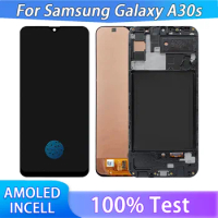AMOLED LCD Display Screen Replacement, Digitizer Assembly with Frame, Fit for Samsung Galaxy A30S, A307F, A307, A307FN