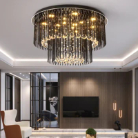 Modern Crystal Ceiling Lights Bedroom LED Ceiling Lamps For Living Room Simple Round Plafondlamp Three-color dimmable Avize