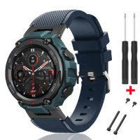 2in1 Sport Band For Huami Amazfit T-Rex Pro Strap Silicone Outdoor Sports Bracelet with metal adapter Connector screw rod pin