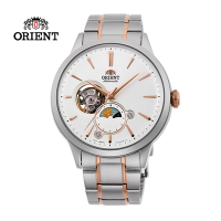ORIENT 東方錶 SUN&amp;MOON系列 半露空日月相錶 鋼帶款 白色 RA-AS0101S - 41.5mm