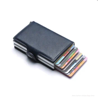 Tarjetero Credit Card Holder Mens Double Anti Rfid Bank Cardholder Case Wallet Pu Automatic Elastic Card Bag Metal WALLET Gift