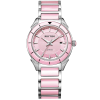 【RHYTHM 麗聲】都會陶瓷手錶-粉色/37mm(F1207T03)