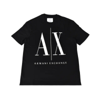 【EMPORIO ARMANI】A│X Armani Exchange經典壓印字母LOGO造型純棉短袖T恤(XS/S/M/L/黑x白字)