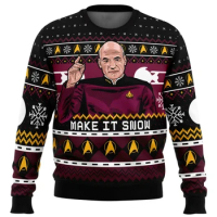 Captain Picard Star Trek Ugly Christmas Sweater Men Women Pullover Round Neck Long Sleeve Top Christ