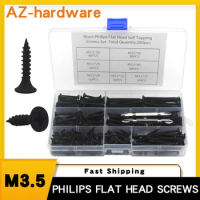 282PCS M3.5 Wood Screws Counter Sunk Flat Head Tapping Screws with Cross Recessed Carbon Steel Philips Screws Drywall Screw