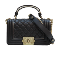 【二手名牌BRAND OFF】CHANEL 香奈兒【再降價】 黑色 牛皮 Top Handle Boy 20 肩背包 金扣