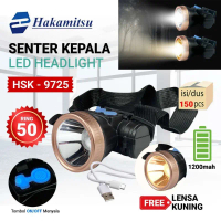 Senter Kepala/Lampu Kepala/Senter Berburu HAKAMITSU LED Headlight HSK-9725 Ring 50  1200mAh Tombol O