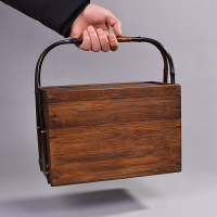 紫竹中式食盒復古茶具禮品提籃多層提箱便攜式旅行茶道零配收納盒