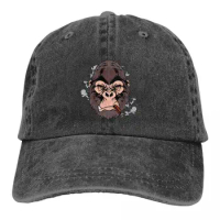 Washed Men's Baseball Cap Gorilla Smoking A Cigar Trucker Snapback Caps Dad Hat Monkey Golf Hats