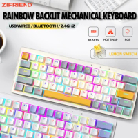ZIFRIEND Mini Ke mechanical keyboard Hot Swap RGB 63 Keys Custom For Gamer Wired 2.4G Wireless Bluetooth Keyboards iPad 60% 65%