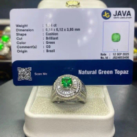 Java Gems Laboratory Green Topas Cincin Batu Permata Asli dari Brazil Berat 1,14 ct Bentuk Cushion C