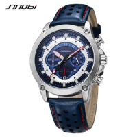 SINOBI New Fashion Sports Mens Watches Stainless Steel Chronograph Man Quartz Wristwatches Luminous hands Male's Calender Clock