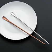 2支裝韓式長柄勺304不銹鋼攪拌勺子攪拌棒金屬加長柄攪拌勺咖啡勺