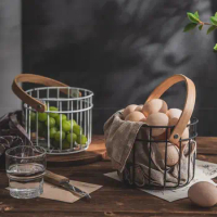 Durable Egg Holder Modern Rustproof Round Handle Fruit Organizer Metal Wire Large Capacity Chicken Eggs Container Pantry