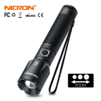 NICRON F81 Focus LED Flashlight Zoomable Rechargeable 1000LM High Lumen 18650 Battery Waterproof 6 Modes Outdoor LED Torch Light