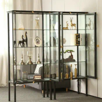 Nordic transparent glass display cabinet with light, iron art wine cabinet, boutique display cabinet with lock