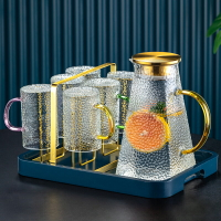 高顏值錘紋玻璃杯家用帶把水杯套裝客廳待客茶杯耐熱彩色喝水杯子