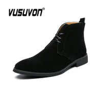 Suede Leather Men Boot Fashion Winter Autumn Spring High Top Boot Homme Ankle Lace Up 38-48 Big Size Derby Shoes