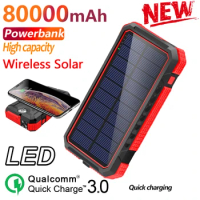 Wireless Solar 80000mAh Charging Power Bank for Xiaomi Samsung Iphone Waterproof Portable External Battery One-way Quick Charger