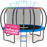 Trampoline for Kids and Adults - 8Ft 10Ft 12Ft 14FT Trampoline with Net - with Bonus Sprinkler and LED Lights/ASTM Certified