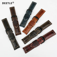 DEETLE Watch accessories fashion blue watchband 20mm 22mm 24mm 26mm vintage oil wax leather watch st