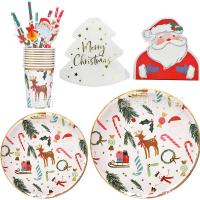 Christmas Tableware Gold Foil Paper Plates Paper Cups Holiday Decoration Supplies Christmas Theme Ta