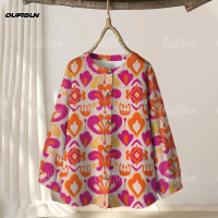 เสื้อเบลาส์ผู้หญิง มุสลิม สไตล์เรโทร เสื้อผ้าผู้หญิง เสื้อคอปก กระดุมปิด เสื้อเบลาส์ไม่มีเหล็ก เหมาะ