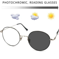 Metro Circle Silming Metal Photochromic Reading Glasses MagnifierPresbyopia Sunglasses DrivingEyeglasses