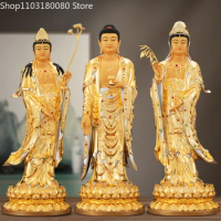48cm 68cm Copper gilt Three Saints of the West buddha statue Amitabha Guanyin Mahasthamaprapta Bodhisattva stand statue Large