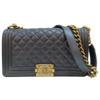 CHANEL 香奈兒【激安價】 藍灰色 牛皮 Boy25 肩背包 金扣 【二手名牌BRAND OFF】