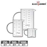 (超值三入組)【義大利BLACK HAMMER】簡約耐熱玻璃量杯250+500+1000ml