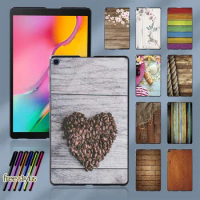 Case For Samsung Galaxy Tab A 10.1 2019 T510/T515 Simple Wood Pattern Durable Tablet Protective Shell Cover + Free Stylus