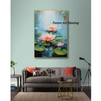 Hiasan Dinding Aesthetic Lukisan Bunga Teratai - future art painting dengan bingkai putih 120x80