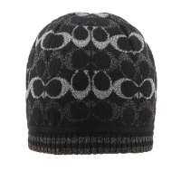 【COACH】金屬纖維CC Logo 羊毛毛帽(黑色)