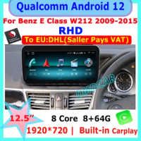 Qualcomm 12.5 Inch 8+64G Android 12 Car Multimedia Radio Stereo Player For Mercedes Benz E Class W212 E200 Right Hand Driver