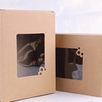 20.5*15*7.5cm Fast shipping . Wholesale Kraft Paper gift Box ,food box with window .DIY packing 100piece\lot