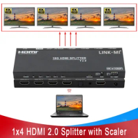LINK-MI 1x4 HDMI 2.0 Splitter with Scaler/Audio Extract 18G HDMI 2.0b 4K2K@50/60Hz (4:4:4) HDCP2.2/HDCP1.4 Audio Video Splitter