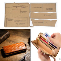 DIY Leather Sewing Pattern Kraft Paper Template Bifold Zipper Wallet Men Purses Handmade Card Holders English Version