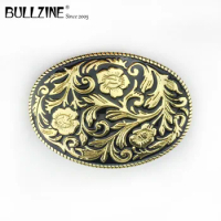 Bullzine zinc alloy Western flower cowboy jeans gift belt buckle with gold finish suitable for 4cm width belt