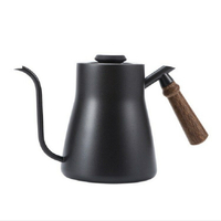 新款304不銹鋼咖啡手沖壺帶溫度木柄咖啡壺加厚特氟龍長嘴細口壺