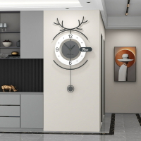 時尚簡約鹿頭掛鐘家用玄關客廳石英鐘時鐘網紅輕奢藝術感裝飾鐘表