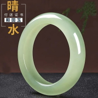 新疆天然和田玉手鐲女款晴水冰種青白玉鐲子湖水綠圓條翡翠玉髓鐲【北歐居家生活】