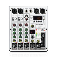 4-Channel Audio Mixer, ARVOMIC DJ Mixer with USB Audio Interface, Bluetooth Function, 16 DSP Effects, and 3-Band EQ (ARMX-4)