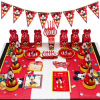 Red Mickey Mouse Style 141 /113 /106 /83 /81 /80 /40 Pcs Party Decoration Birthday Supplies Tableware Sets For Kids