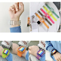 Summer New 2 in one Transparent sports watch strap for Apple iWatch 6 SE 5 4 3 2 1 watch strap 38mm 40mm 42mm 44mm case S6 S5 S4
