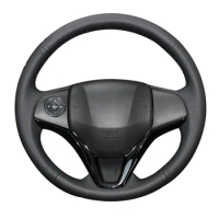 GNUPME DIY Artificial Leather Hand-Stitched Black Car Steering Wheel Cover for Honda Fit 2014 2015 Vezel 2014 XRV