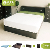 YUDA 生活美學 房間組4件組 單人3.5尺 收納床頭箱+床底+床頭櫃+獨立筒床墊 床架組/床底組