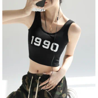 U-neck Thread Cotton Halter Short Base Sports Vest Women with Chest Pad To Cover The Breasts Outside The Top Y2K Street Sexy Top