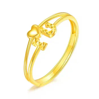 Pure 18K 999 Yellow Gold Ring for Women Girlfriend Classic Lover Rings Christmas Valentine's Day Gifts Jewelry Never Fade